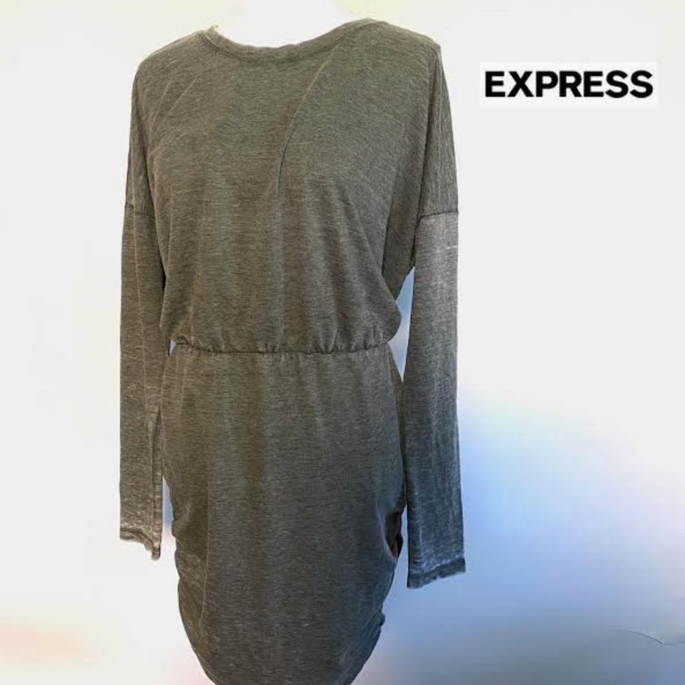 NEW EXPRESS Long Sleeve Ruched Sides Dress
